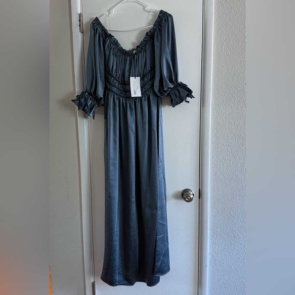 NOMB the label garden party blue dress